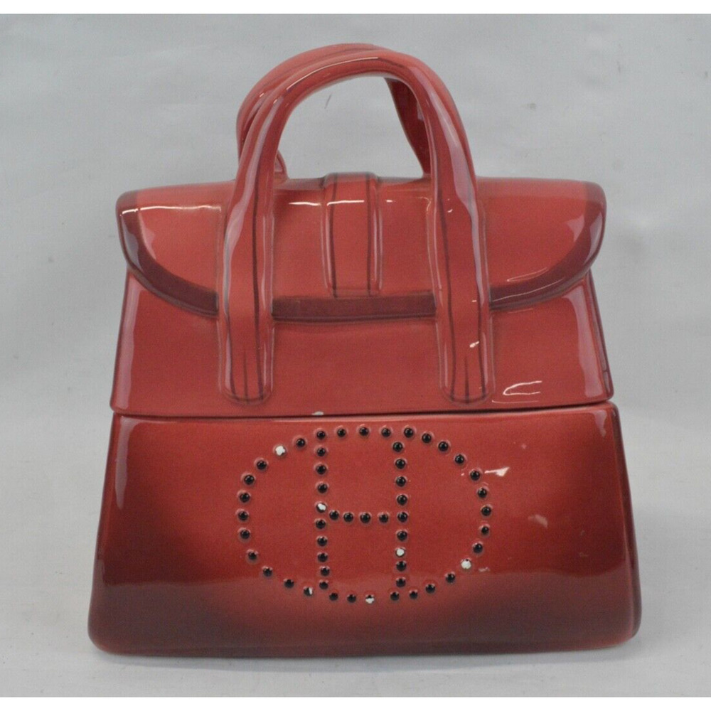 Ceramic Hermes Handbag Cookie Jar Red Purse International Bazaar 9" Vintage